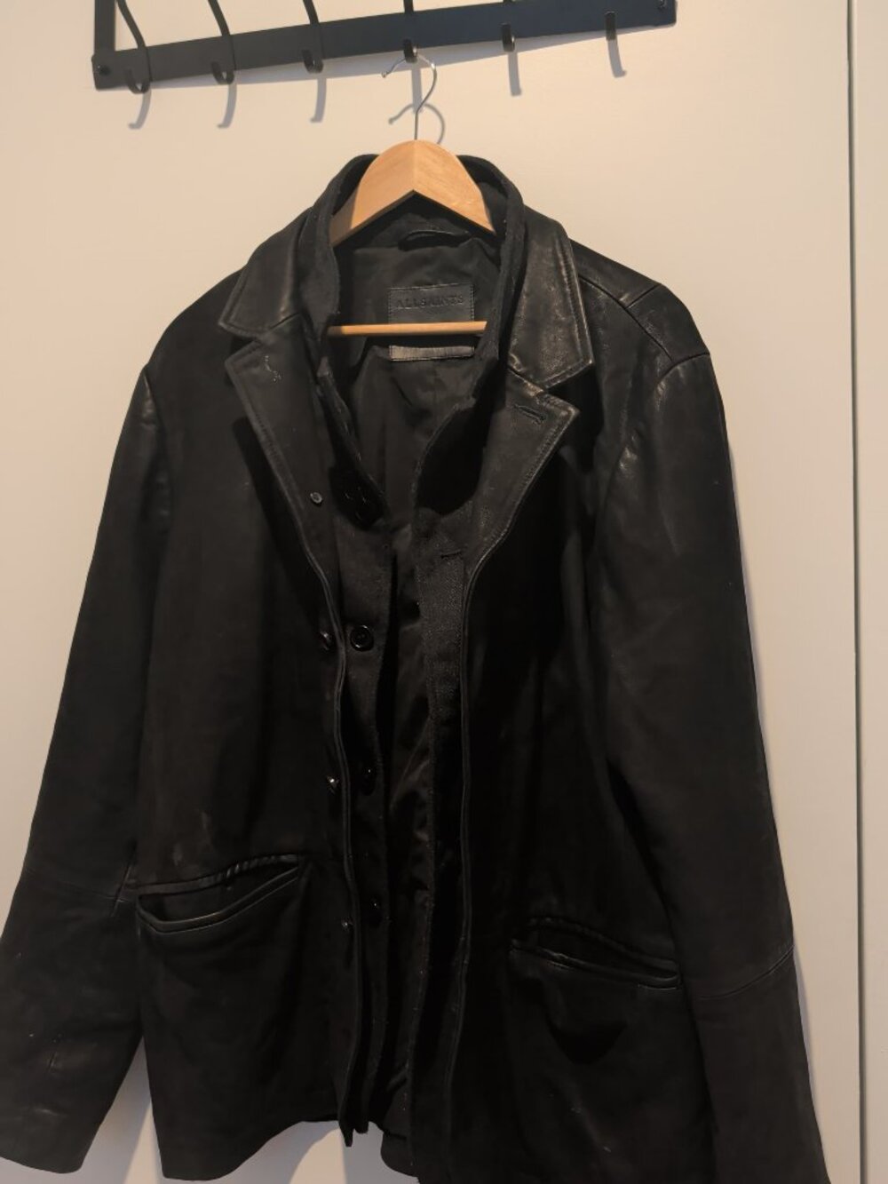 AllSaints Survey Waxed Suede Blazer Black Wool Layer Men XL